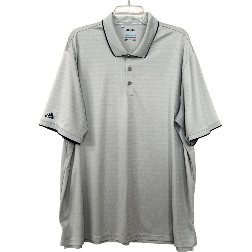 Adidas Polo Shirt Mens 2XL Gray Ribbed Climacool Golf Performance Country Club
